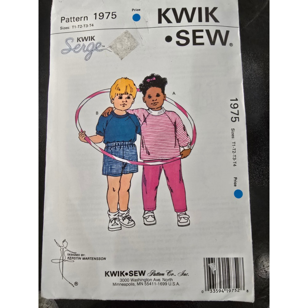 Kwik Sew 1975 Toddlers Pants Shorts Shirts Sewing Pattern Sizes T1-T4 Vintage